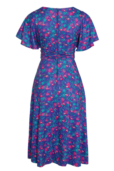 Purple Flamingo Crossover Bust Tea Dress