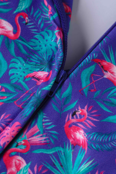 Purple Flamingo Crossover Bust Tea Dress