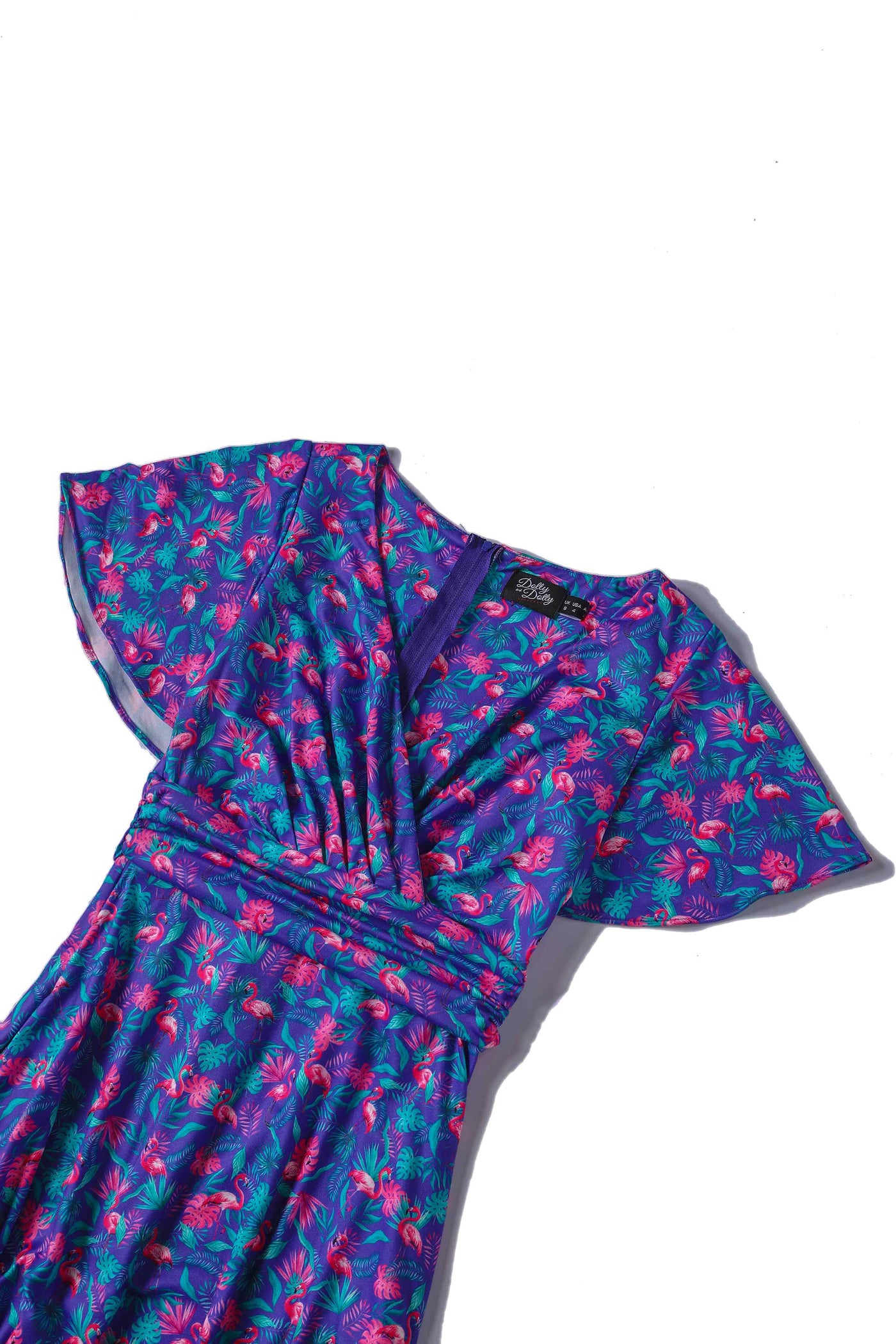 Purple Flamingo Crossover Bust Tea Dress