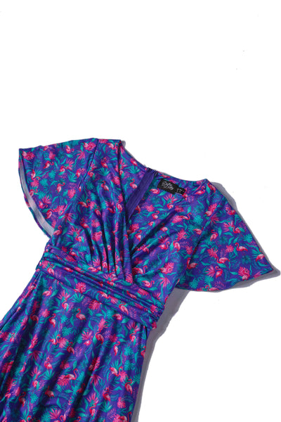 Purple Flamingo Crossover Bust Tea Dress