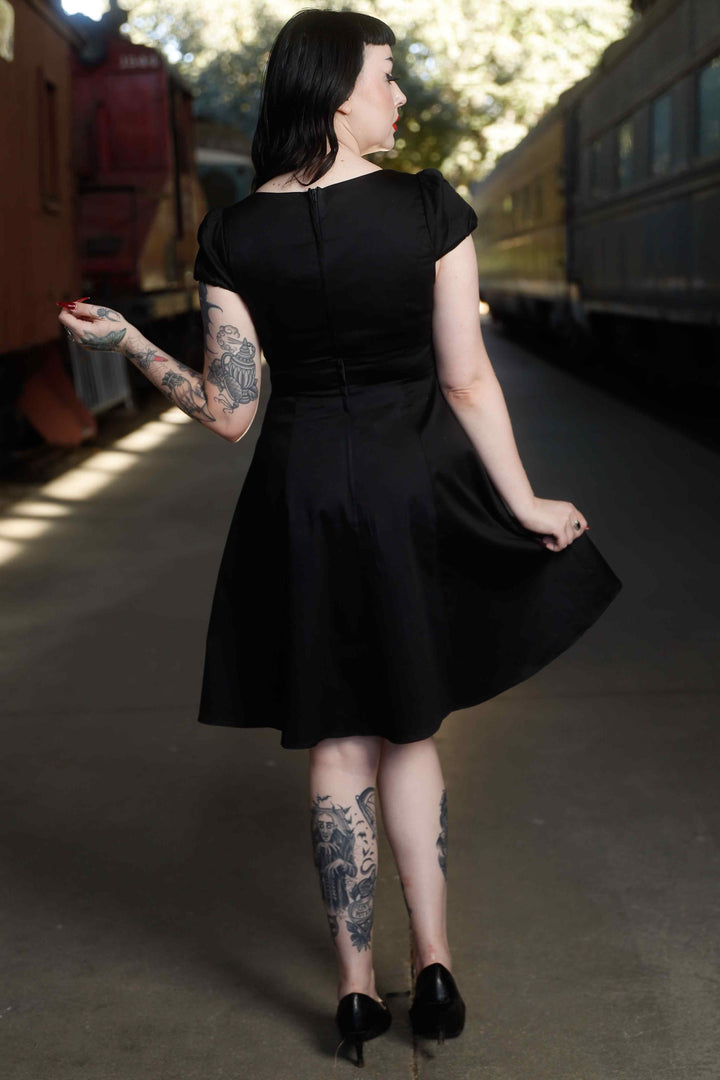 black dress with chiffon SLEEVELESS KNEE LENGTH BLACK DRESS W/ DOUBLE CHIFFON LAYER| Women's  Designer Clothing Australia
