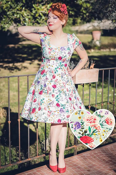 Flirty Fifties Swing Floral Dress in Green