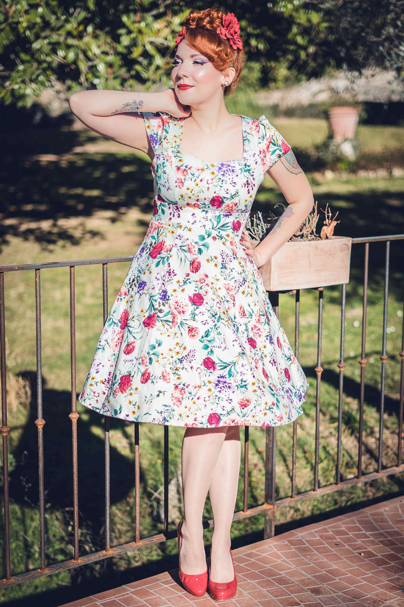 Flirty Fifties Swing Floral Dress in Green