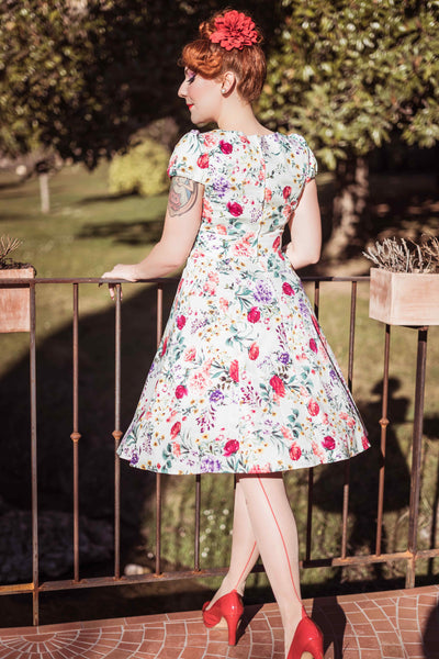 Flirty Fifties Swing Floral Dress in Green