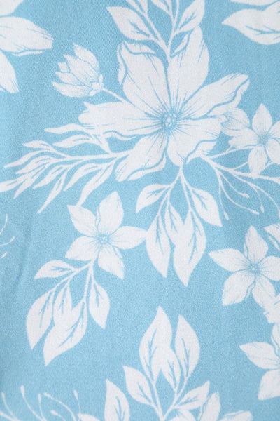 Close up View of Floral A-line Dress in Light Blue