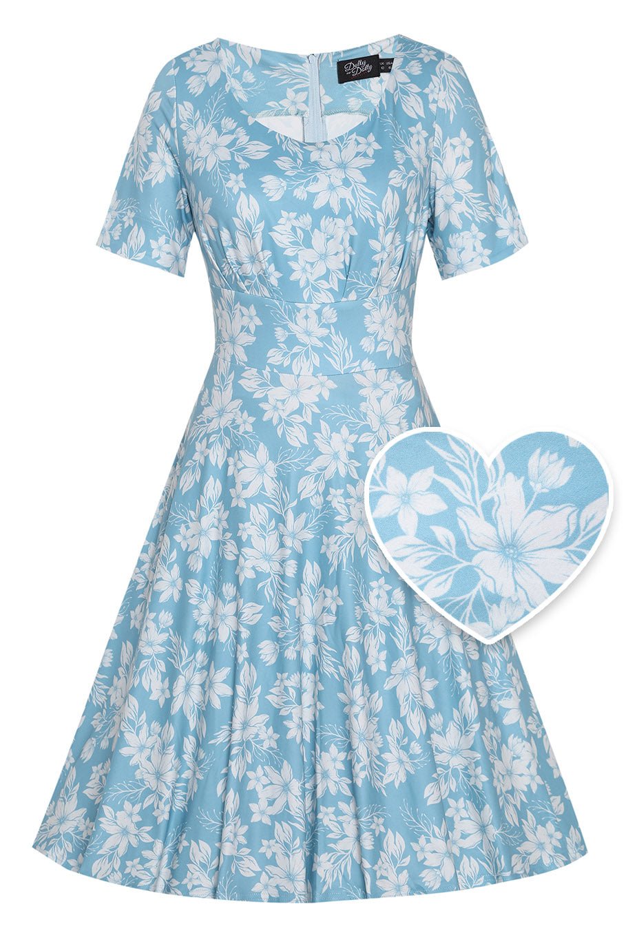 Front  View of Floral A-line Dress in Light Blue