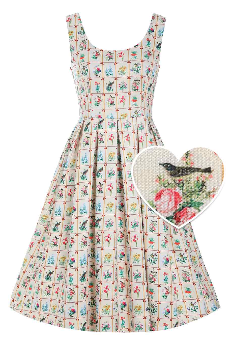 Front view of Floral & Bird Flared Dress