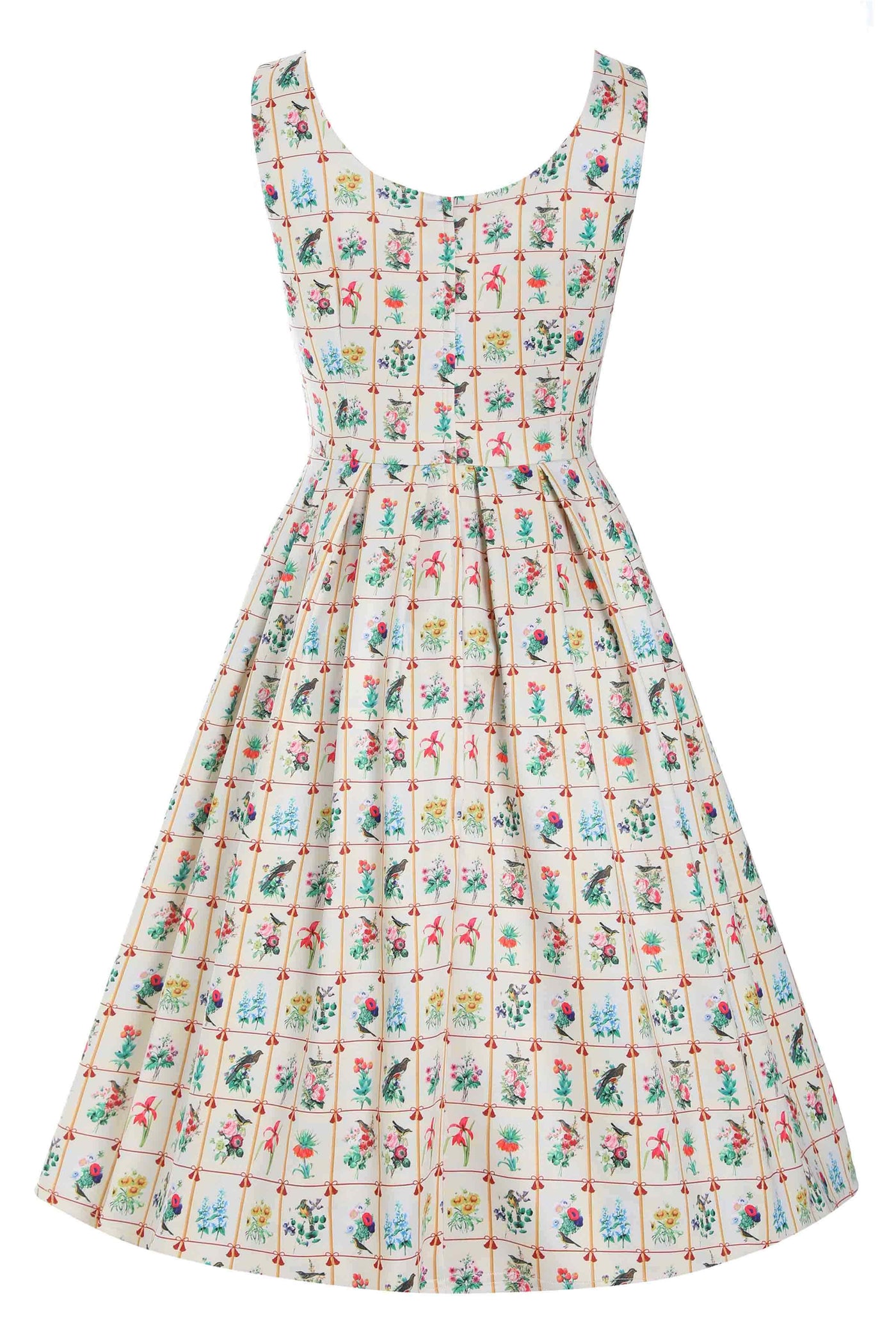 Back view of Floral & Bird Flared Dress