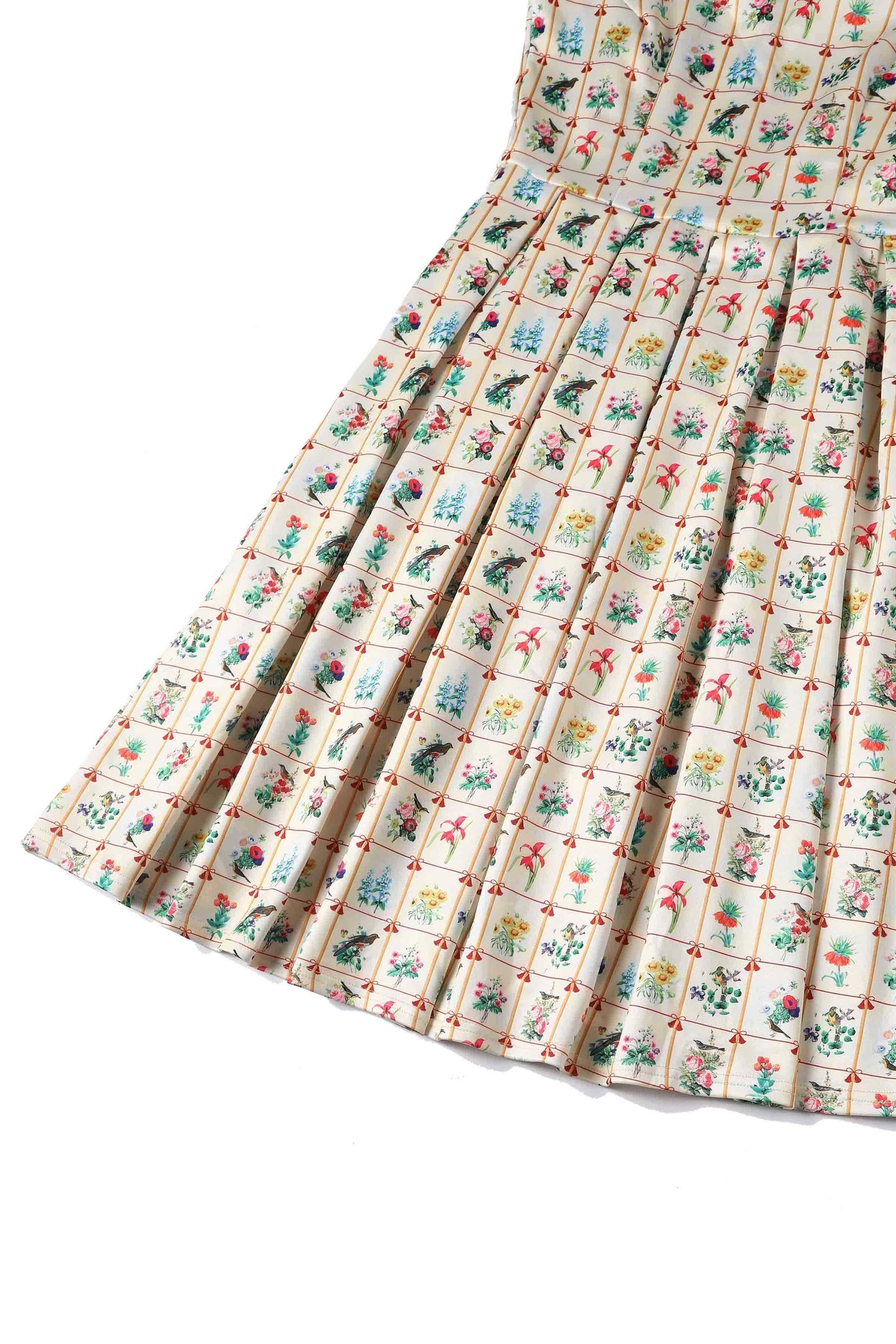Close up view of Floral & Bird Flared Dress