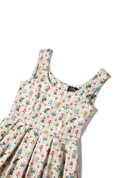 Close up view of Floral & Bird Flared Dress