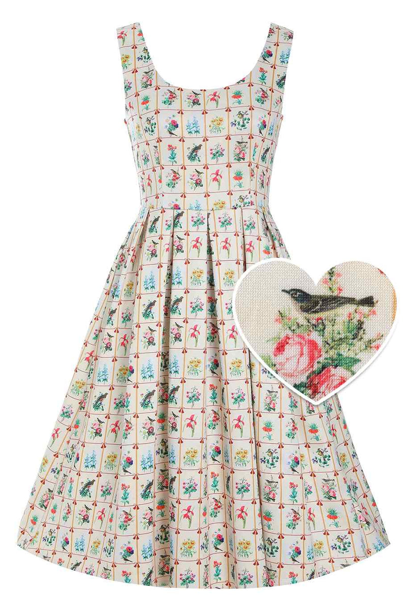 Front view of Floral & Bird Flared Dress