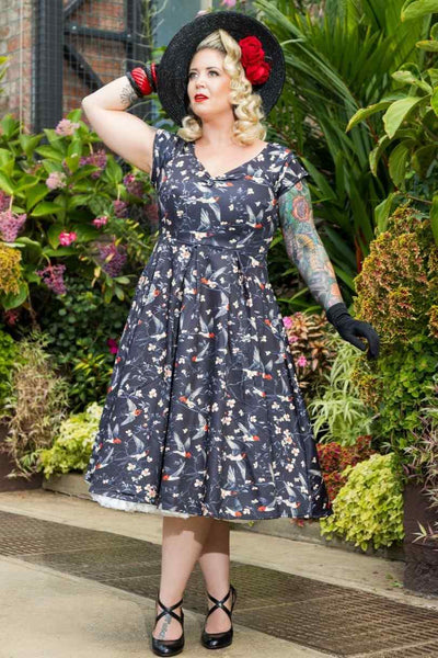 Model photos of Floral & Swallow Off Shoulder Dress
