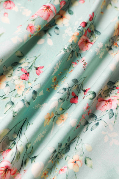 Close up view of Floral Day Dress in Light Green