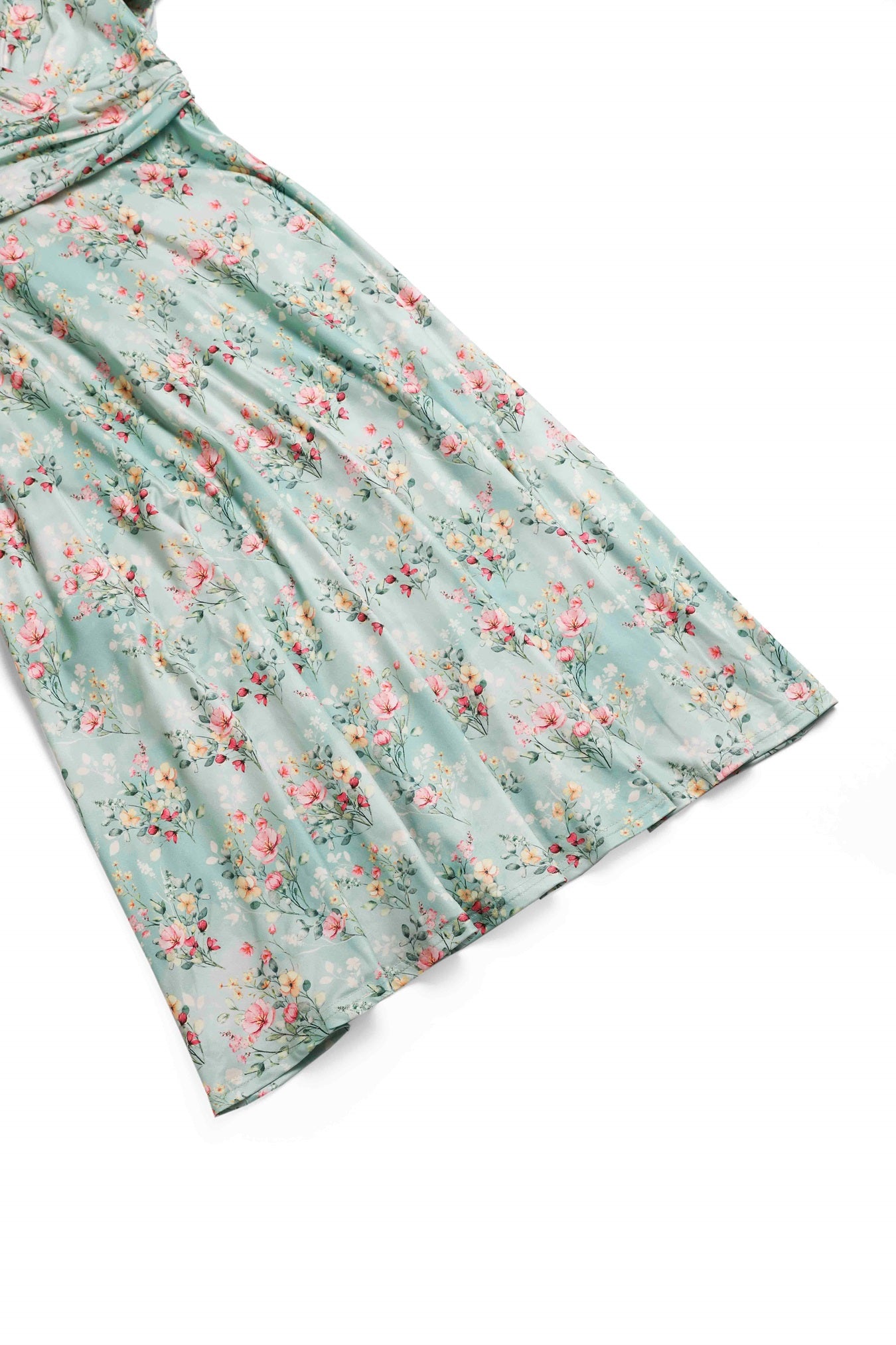 Close up view of Floral Day Dress in Light Green