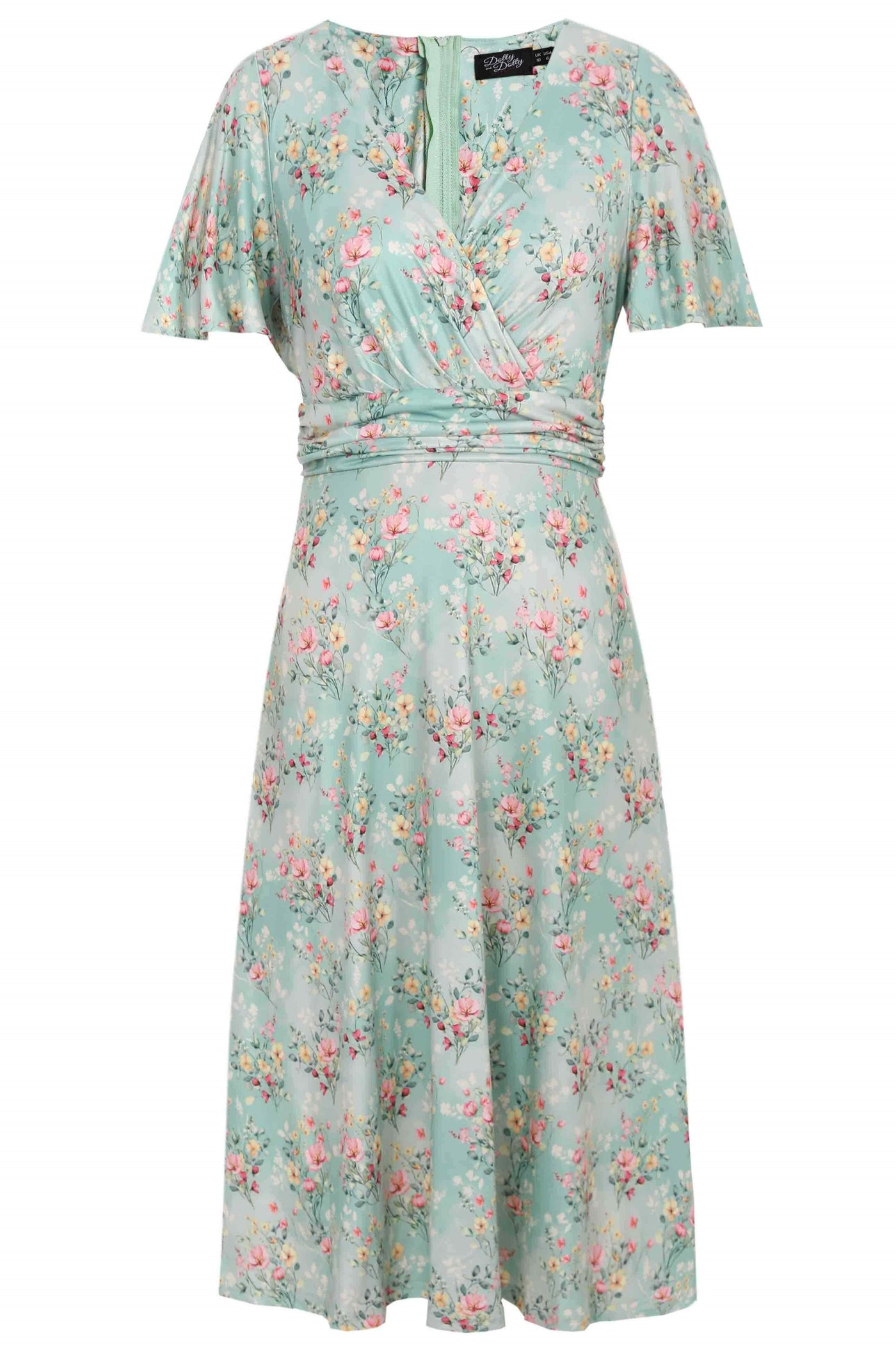 Front view of Floral Day Dress in Light Green