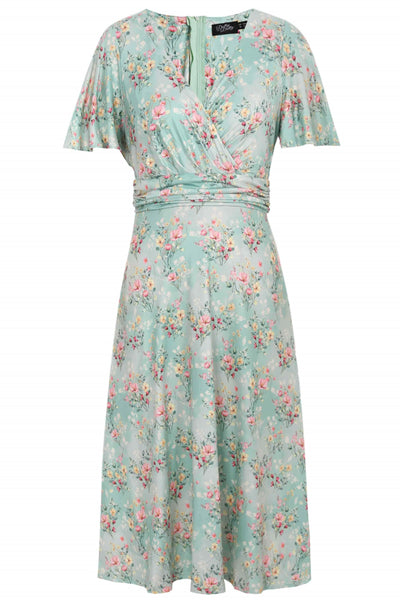 Front view of Floral Day Dress in Light Green
