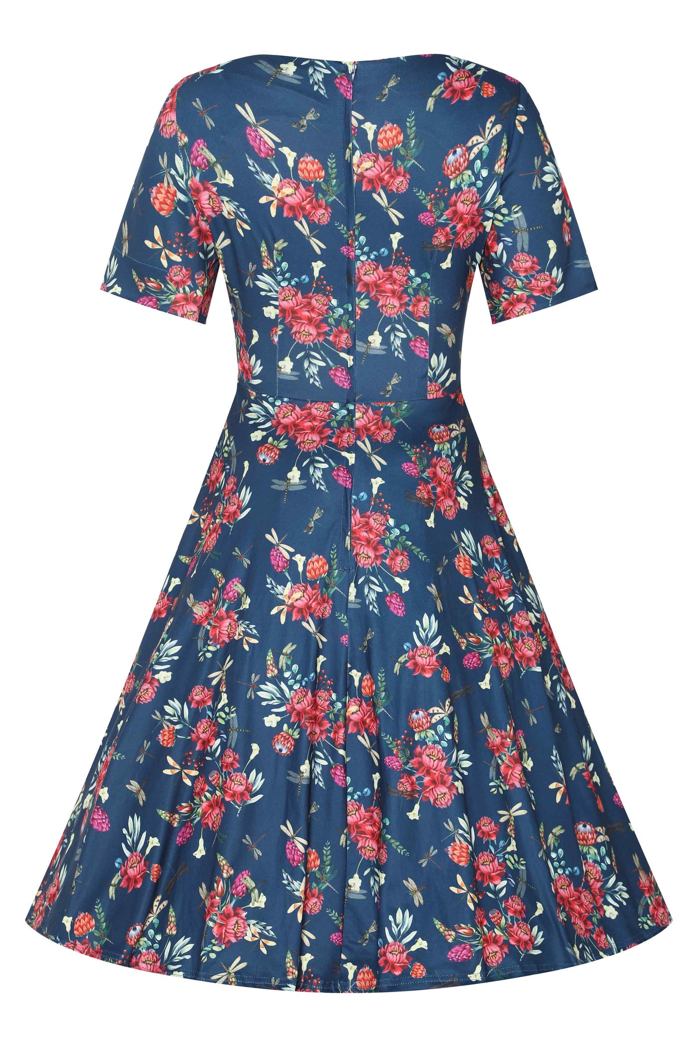 Back View of Floral Dragonfly Navy Blue Dress