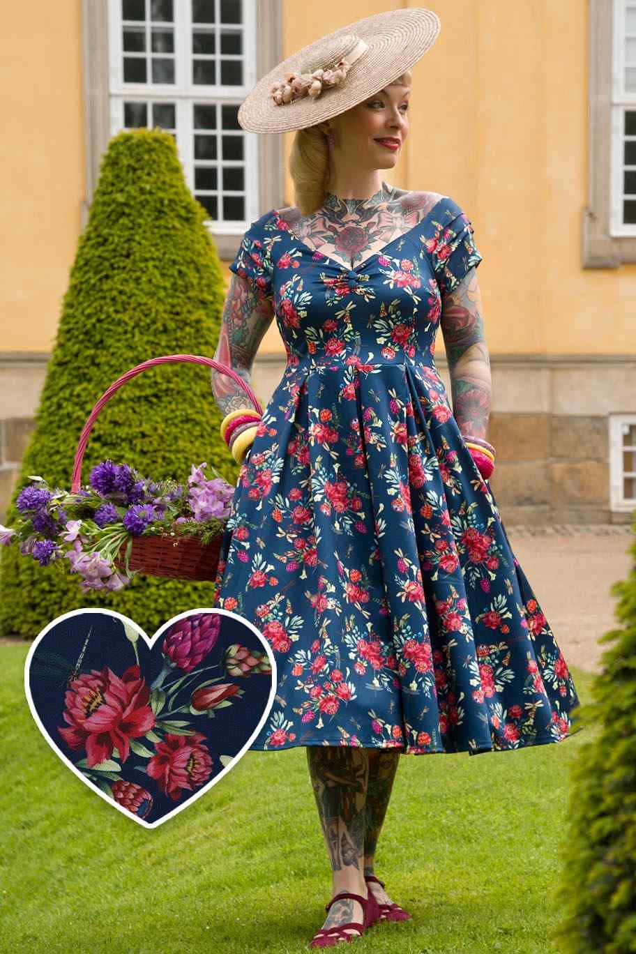 A model wearing a Floral Dragonfly Off Shoulder Dress