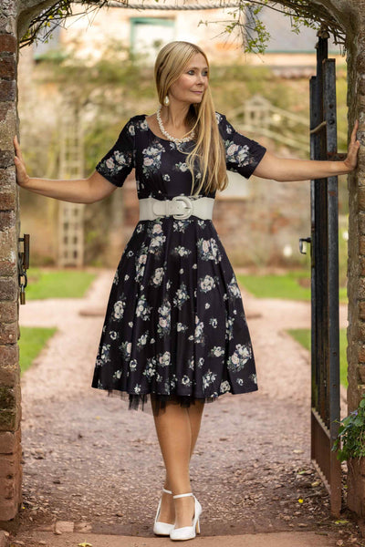 Black Floral Flared Dress