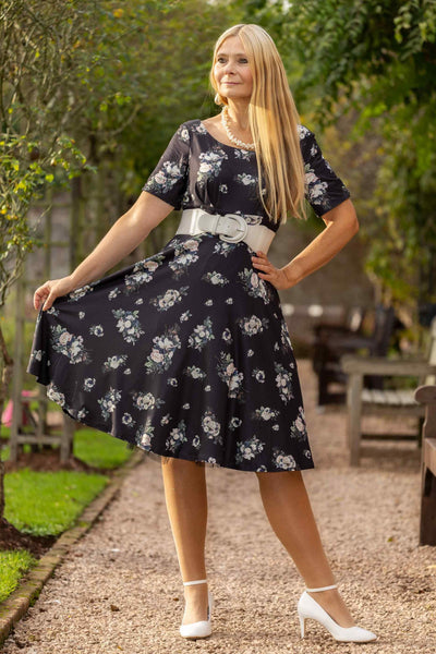 Black Floral Flared Dress