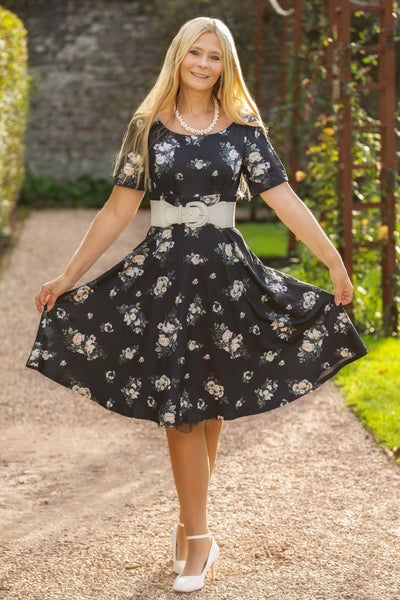 Black Floral Flared Dress