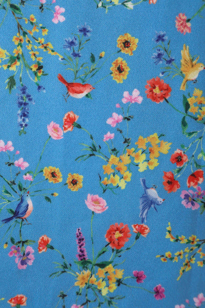 Close up View of Floral Flared Dress in Blue