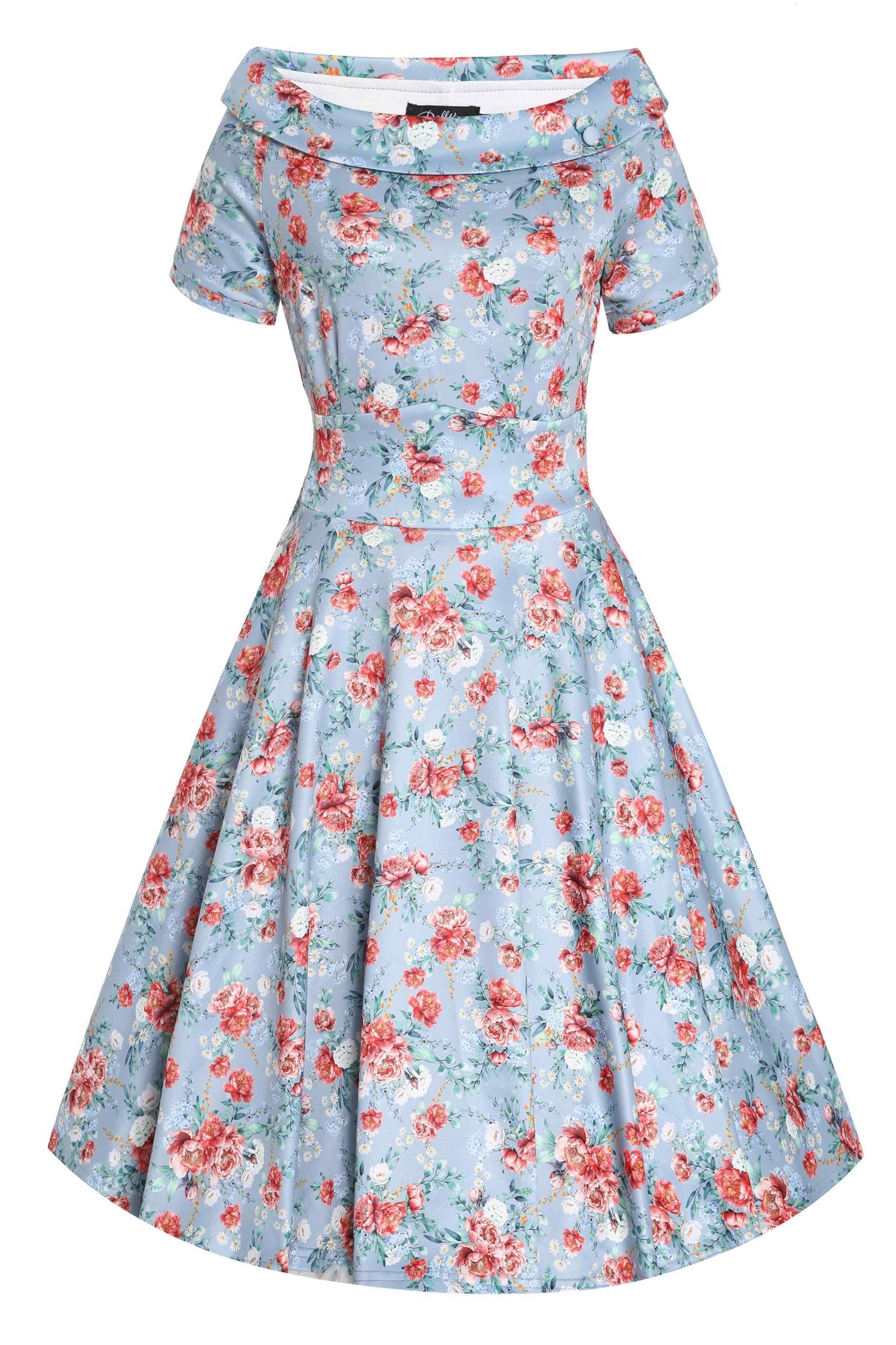Darlene Blue Floral Off Shoulder Dress