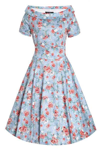 Darlene Blue Floral Off Shoulder Dress