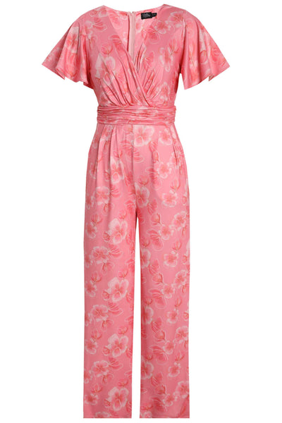 Front view of Esther Pink Floral Jumpsuit