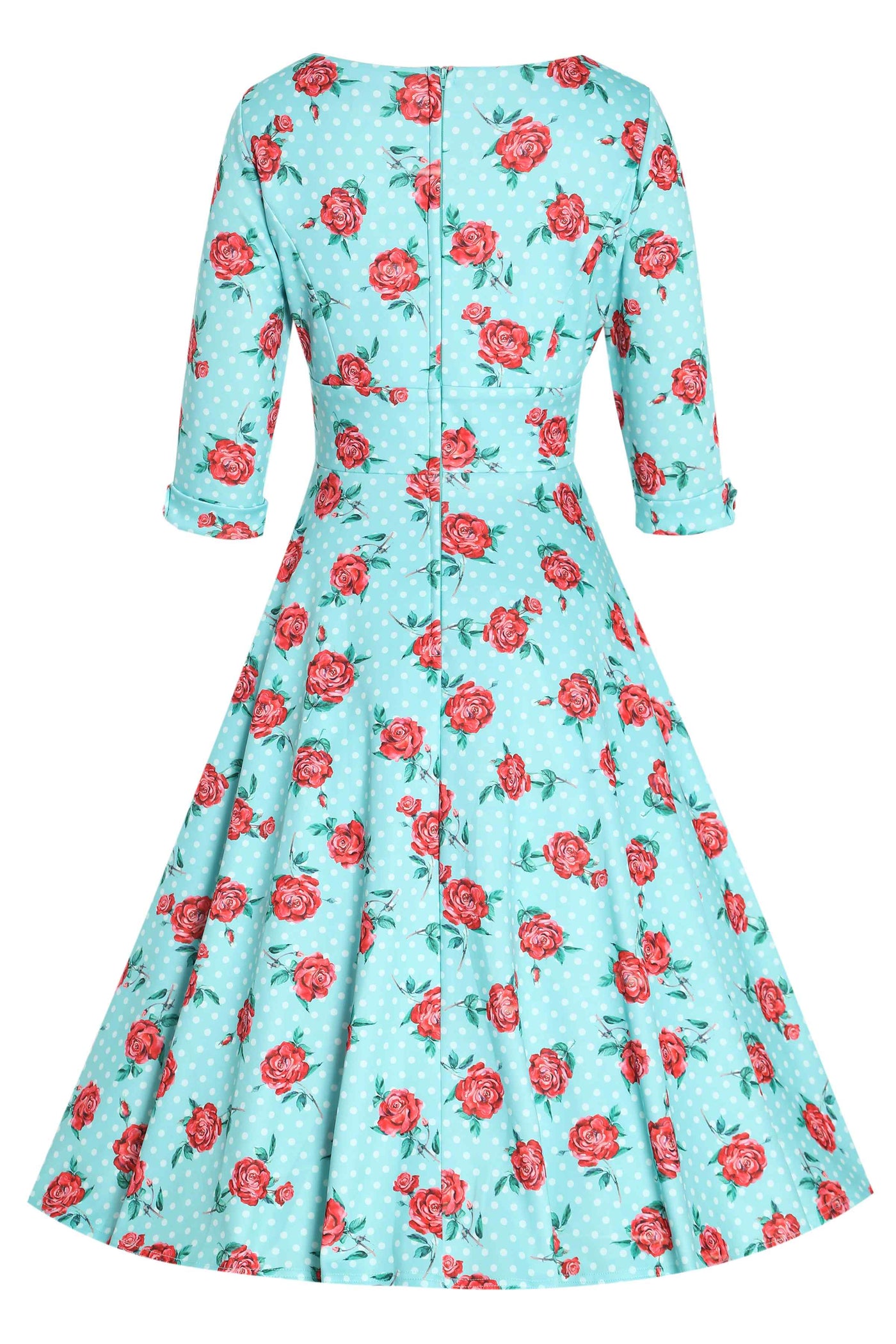 Back view of Floral Rose Midi Dress In Baby Blue