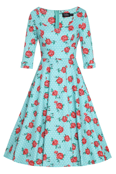 Front view of Rose Baby Blue Midi Dress
