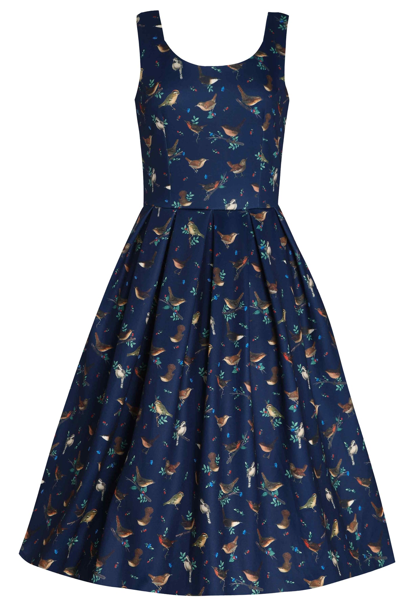 Blue Bird Print Swing Dress