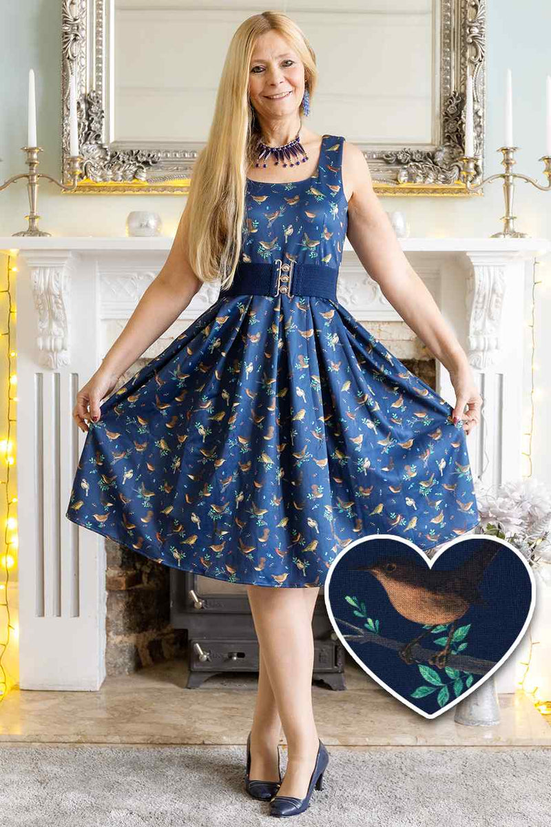 Amanda 50s Style Blue Bird Forest Dress Amanda 50s Style Blue Bird Forest Dress