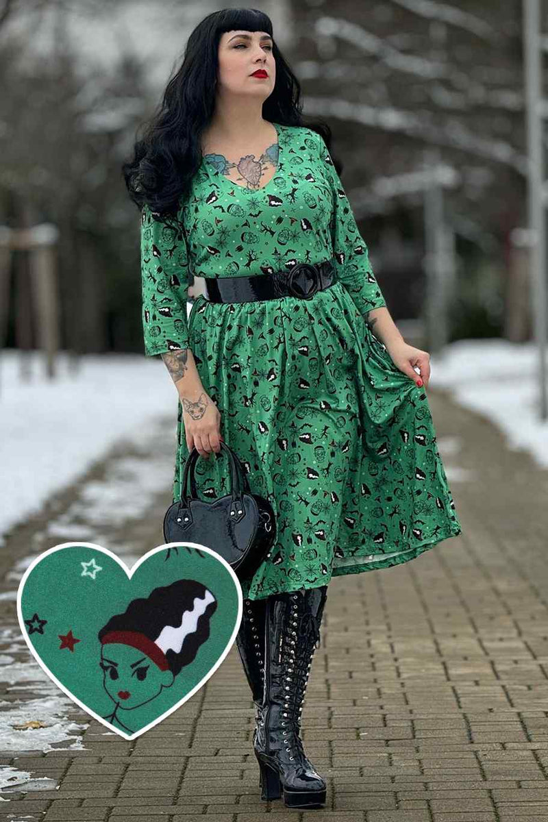 A model wearing a Frankenstein & The Bride Print Dress