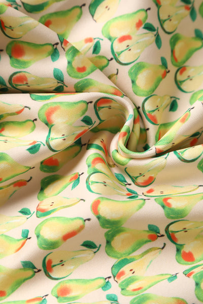 Close up view of Fruity Pear Off Shoulder Dress