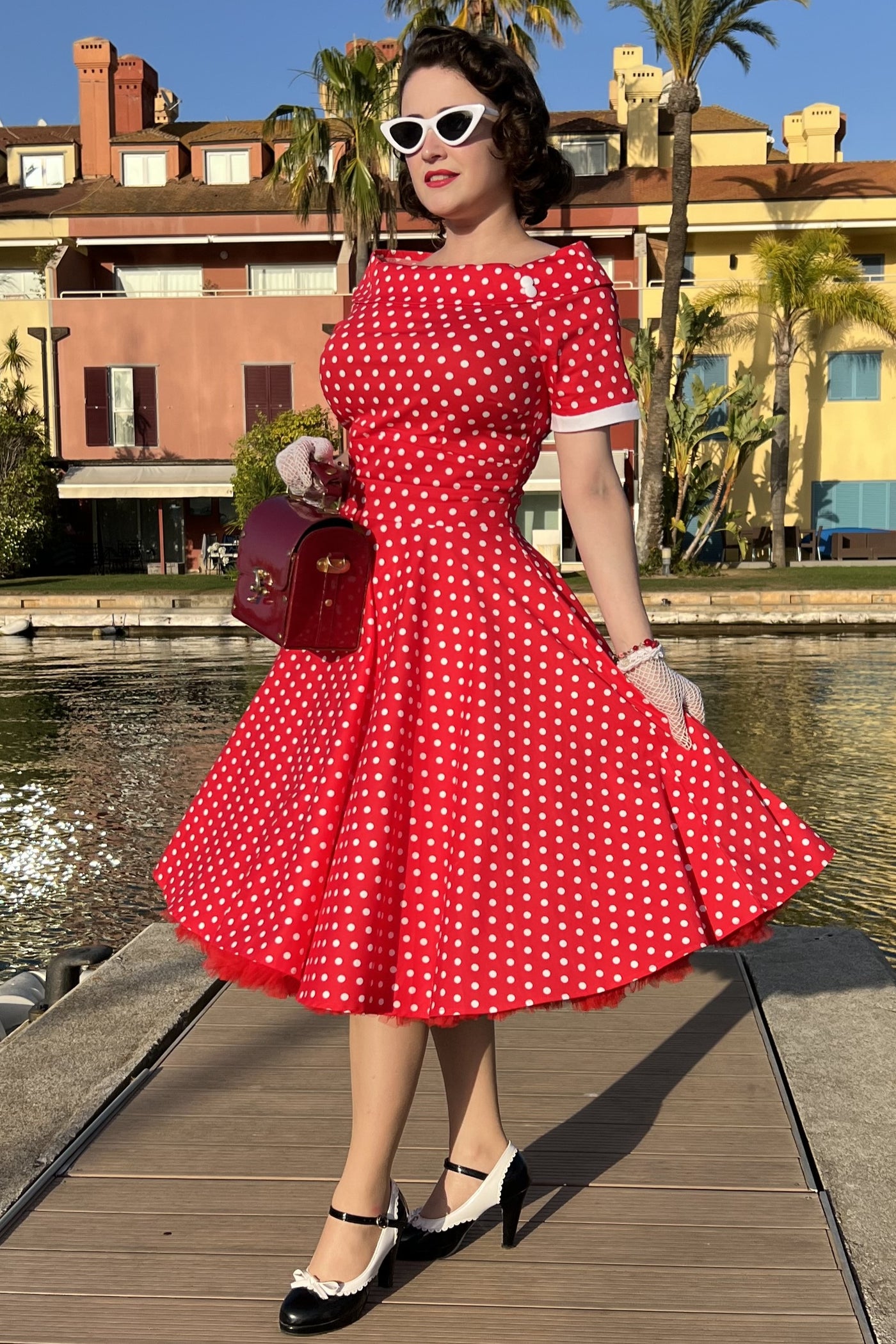 Polka Dot 1950's Clothes Retro Full Circle Red Polka Dot Off