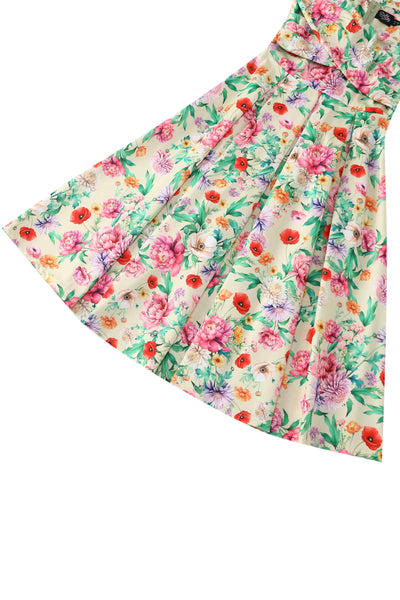 Close up view of Garden Floral Off Shoulder Dress In Mint Green