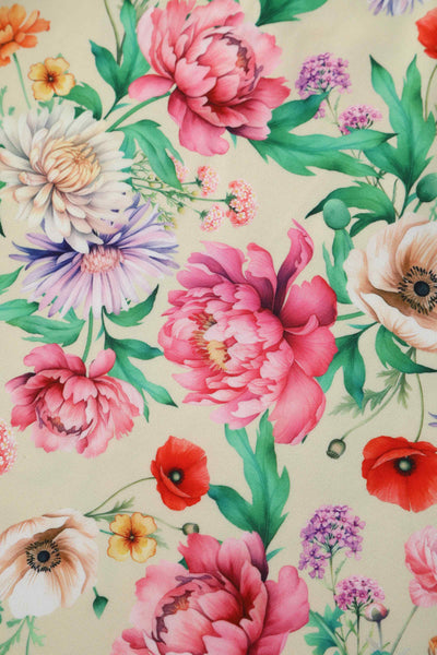 Close up view of Garden Floral Off Shoulder Dress In Mint Green