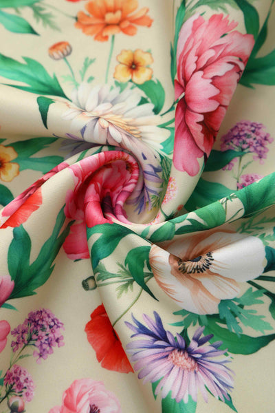 Close up view of Garden Floral Off Shoulder Dress In Mint Green