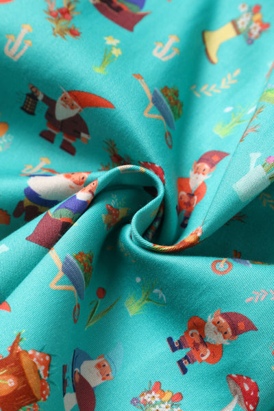 Close up view of Garden Gnome Shirt Dress In Green