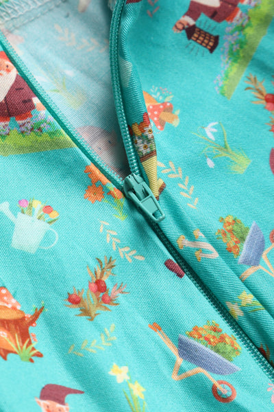Close up view of Garden Gnome Shirt Dress In Green