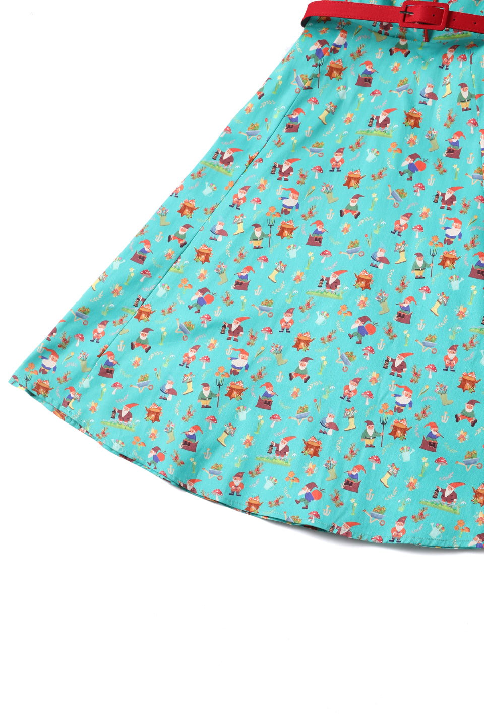 Close up view of Garden Gnome Shirt Dress In Green