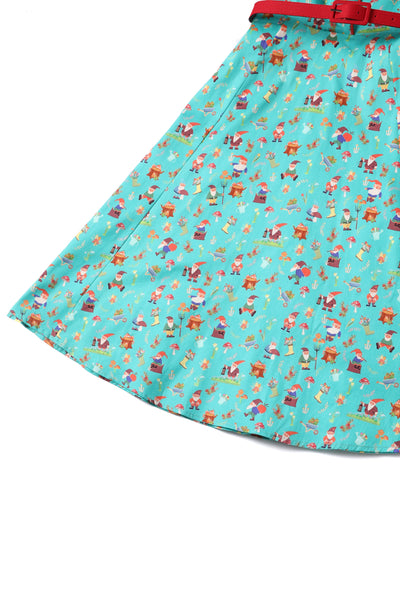 Close up view of Garden Gnome Shirt Dress In Green