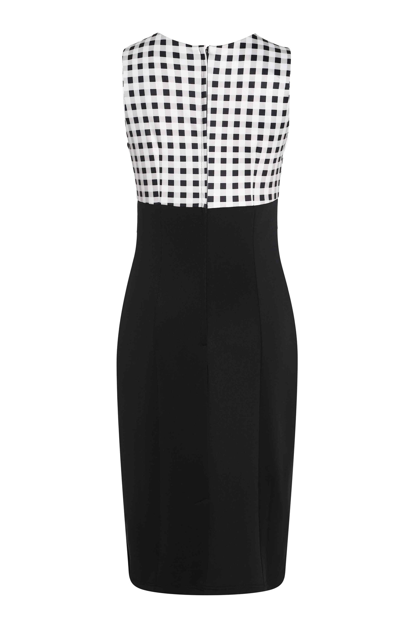 Back View of Gingham Pencil Dress in White and Black