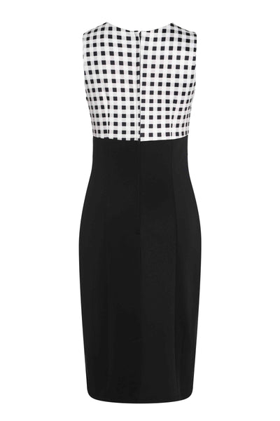 Back View of Gingham Pencil Dress in White and Black