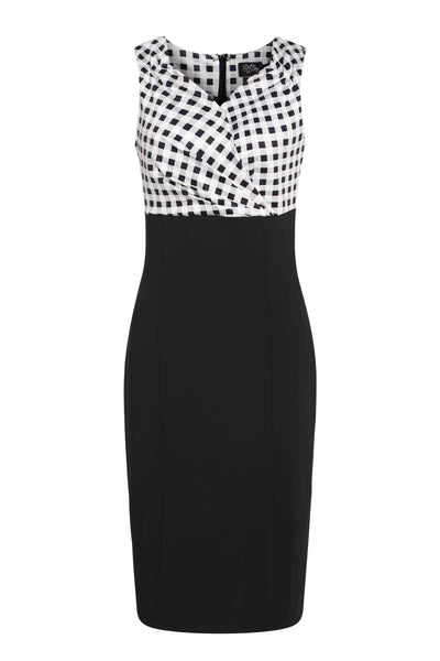 Front View of Gingham Pencil Dress in White and Black