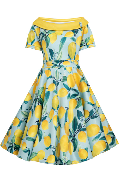 Girls Flared Dress in Blue Lemon