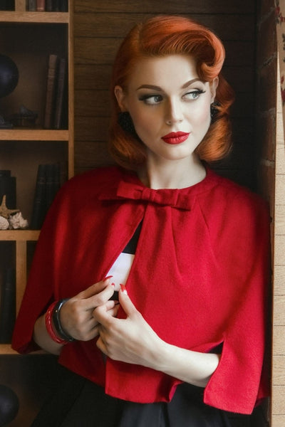 Sabrina Glamorous 50s Style Cape Shrug in Red