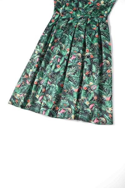 Close up view of Green Chameleon Swing Dress