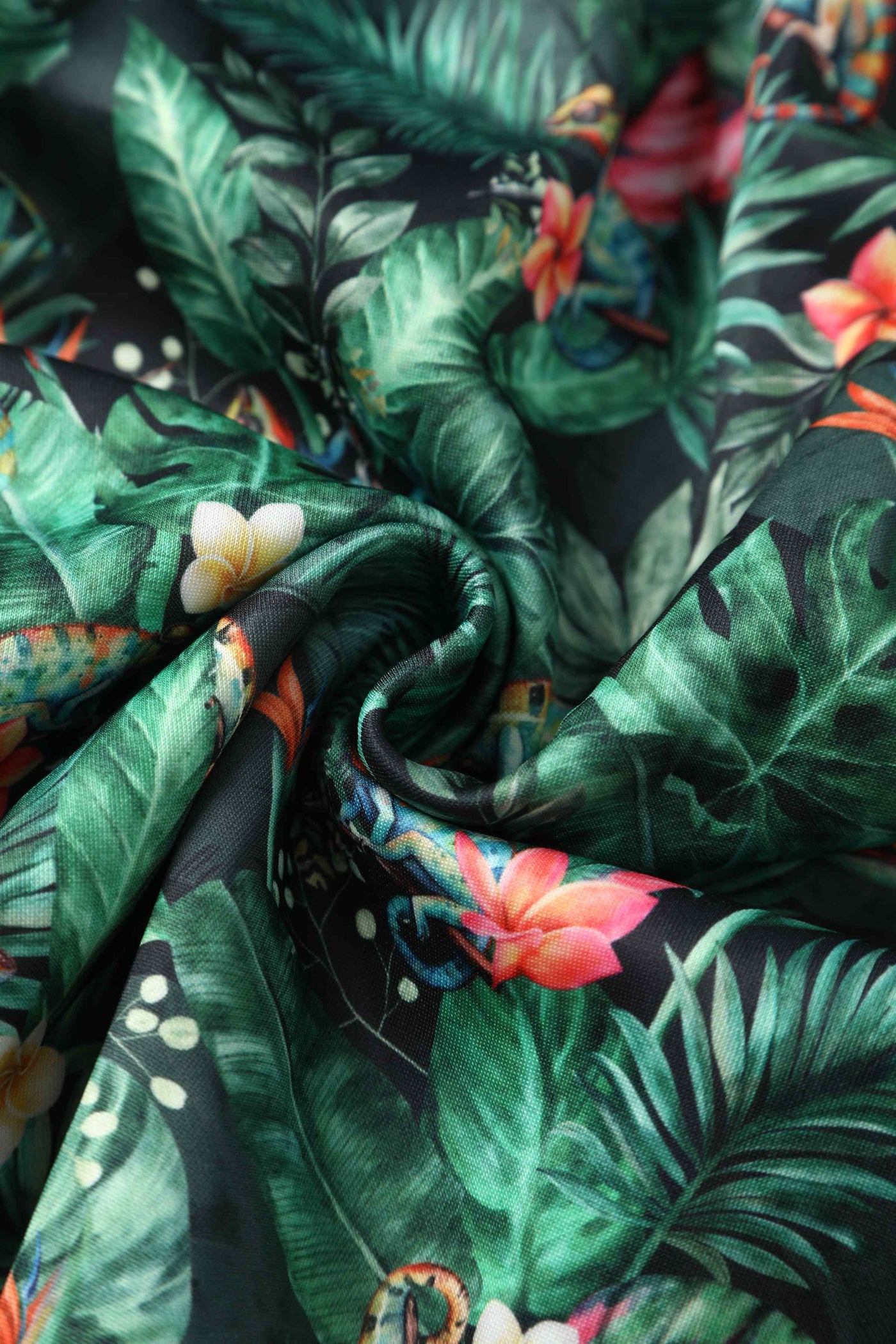 Close up view of Green Chameleon Swing Dress